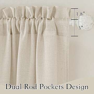 RYB HOME Linen Sheer Curtains Extra Long Farmhouse Bedroom Sliding Door, Beige, W 52 x L 120, 2 Panels
