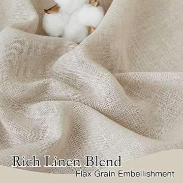 RYB HOME Linen Sheer Curtains Extra Long Farmhouse Bedroom Sliding Door, Beige, W 52 x L 120, 2 Panels