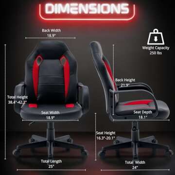 Ergonomic Computer Gaming Chair Home Office Racing Executive Video Task Desk PU Leather for Adults Teens Kids Gamer