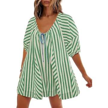 Yiulangde Women Y2k Striped Jumpsuit Puff Short Sleeve Oversized Short Jumpsuits Summer Vacation Beach Rompers Trendy Outfits