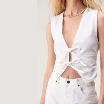 Women Sexy Denim Vest Deep V Neck Lightweight Fashion