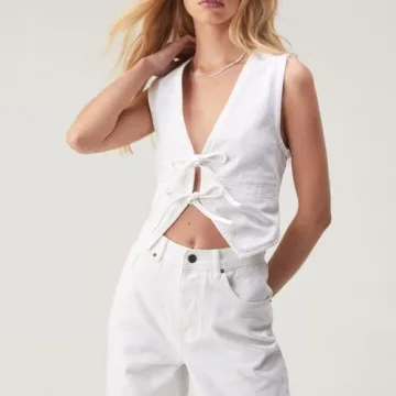 Women Sexy Denim Vest Deep V Neck Lightweight Fashion