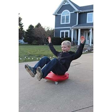 Square Scooter Board with Safety Hand Guards - Red - Heavy Duty Plastic - Physical Education Class or Home Usage.