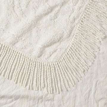 Beatrice Home Fashions Medallion Chenille Bedspread, Queen, Ivory