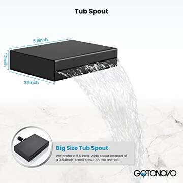 gotonovo Matte Black Rain Mixer Shower Faucet Set with Waterfall Tub Spout 10 inch Square Rainfall Shower Head with Handheld Spray Wall Mounted Rough-in Valve and Trim Included