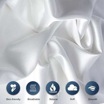 ANNIKA SILK 100% Mulberry Silk Pillow Case for Hair and Skin - 22 Momme 6A Queen Size (20" x 30") Silk Pillow and Sleep Mask Set with Small and Big Hair Tie (White)