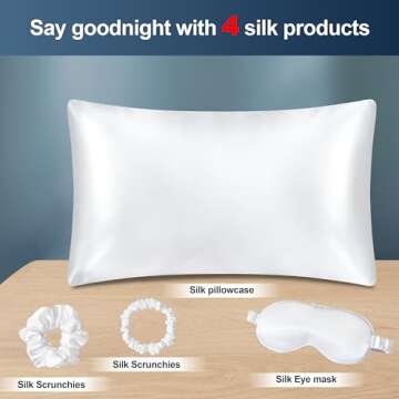 ANNIKA SILK 100% Mulberry Silk Pillow Case for Hair and Skin - 22 Momme 6A Queen Size (20" x 30") Silk Pillow and Sleep Mask Set with Small and Big Hair Tie (White)