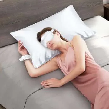 ANNIKA SILK 100% Mulberry Silk Pillow Case for Hair and Skin - 22 Momme 6A Queen Size (20" x 30") Silk Pillow and Sleep Mask Set with Small and Big Hair Tie (White)