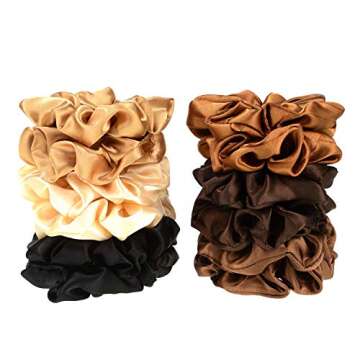 BBTO 12 Pieces 4.3 inch Satin Hair Scrunchies for Women Elastic Hair Bobbles Scrunchies Hair Ties for Adults, Big Scrunchy Ponytail Holder with Elastic Bands Thick Thin Curly 6 Colors