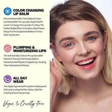 KIMUSE pH Lip Balm, Ph Lipstick Color Changing Flower Balm, Long-Lasting Hydrate & Plump Color Changing Lip Balm
