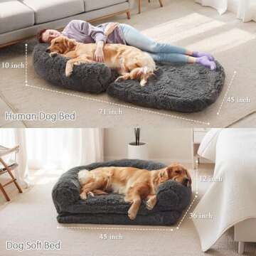 YAEM Foldable Human Dog Bed for People Adult, Memory Foam Dog Bed for Humans, Faux Fur Orthopedic Hu...