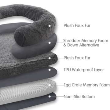 YAEM Foldable Human Dog Bed for People Adult, Memory Foam Dog Bed for Humans, Faux Fur Orthopedic Human Sized Pet Beds with Waterproof Liner, Dark Grey, 71"x45"x10"