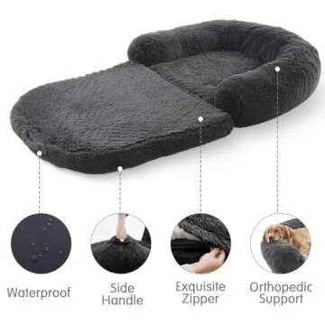 YAEM Foldable Human Dog Bed for People Adult, Memory Foam Dog Bed for Humans, Faux Fur Orthopedic Human Sized Pet Beds with Waterproof Liner, Dark Grey, 71"x45"x10"
