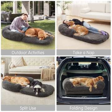 YAEM Foldable Human Dog Bed for People Adult, Memory Foam Dog Bed for Humans, Faux Fur Orthopedic Human Sized Pet Beds with Waterproof Liner, Dark Grey, 71"x45"x10"