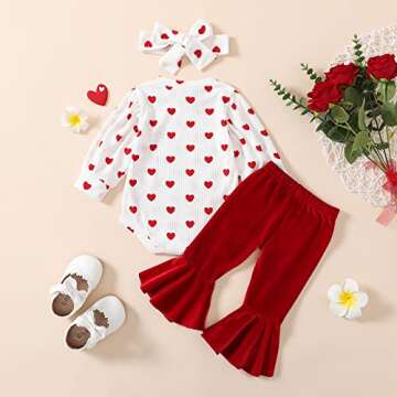 ADXSUN Baby Girl Valentine's Day Outfits Heart Print Romper+Flared Pants+Headband Infant Clothes 0-18 Months