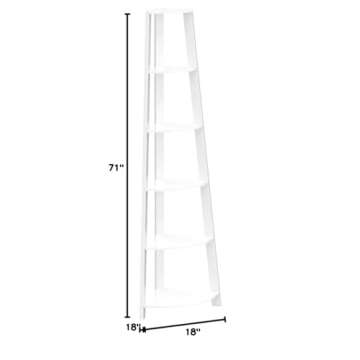 RAAMZO White Finish Wood Wall Corner 5-Tier Bookshelf Bookcase Accent Etagere