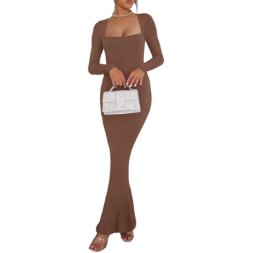 REORIA Casual Sexy Dress - Stylish Long Sleeve Square Neck