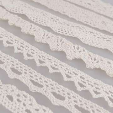 Beige Cotton Lace Trim Crochet Lace Ribbon Edge Scallop Lace Assorted Vintage Lace Fabric Trim for Handmade DIY Crafts Sewing Decorations Home Furnishing Lace Accessories, 7 Types, 5 Yards Each Roll