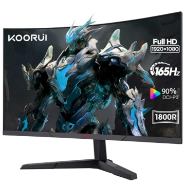 KOORUI 24 Inch Computer Monitor - FHD 1080P Curved Gaming Monitor 165Hz VA 1800R Monitors with Ultra...