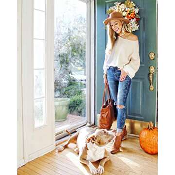 ECOWISH Women Sweater Long Sleeve Color Block Knit Pullover Sweaters Crew Neck Patchwork Casual Loose Jumper Tops Beige Large