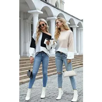 Stylish ECOWISH Women Color Block Knit Sweater for Fall