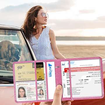 Pink Glitter Car Registration and Insurance Holder - Stylish & Practical Organizer for Drivers