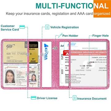 Pink Glitter Car Registration & Insurance Holder for Drivers