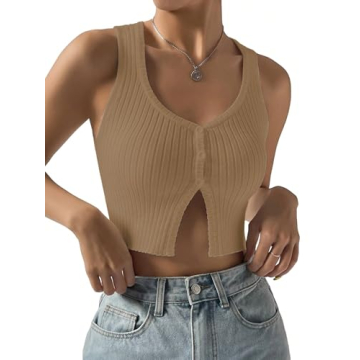 COZYEASE Women's Button Front Ribbed Knit Crop Tank Top - Stylish and Comfortable