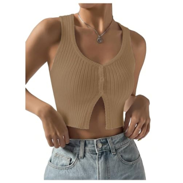 COZYEASE Women's Button Front Crop Tank Top for Casual Wear