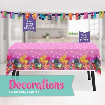 Troll Party Decorations for 16 | Plates, Banner, Napkins