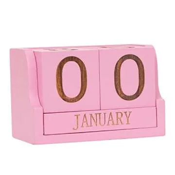 Wooden Desk Calendar,Desk Calendar Blocks for Teachers,Office Perpetual Date Block Small Home Deskto...