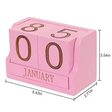 Wooden Desk Calendar,Desk Calendar Blocks for Teachers,Office Perpetual Date Block Small Home Desktop Decor Chic Vintage Month with Number Cubes Display Rustic Decoration (Sakura Pink)