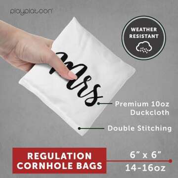 Play Platoon Weather Resistant Cornhole Bags - Set of 8 Regulation Size - Mr & Mrs Wedding Theme - D...