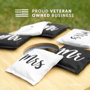 Play Platoon Weather Resistant Cornhole Bags - Set of 8 Regulation Size - Mr & Mrs Wedding Theme - Durable Duck Cloth for Tossing Game, Includes Tote Bag