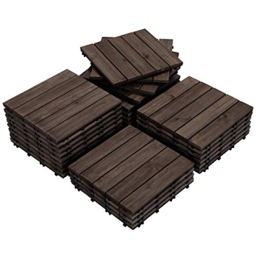 Yaheetech 27PCS Interlocking Wooden Flooring Patio Deck Tiles Solid Wood Tiles Outdoor 12 x 12in Bla...