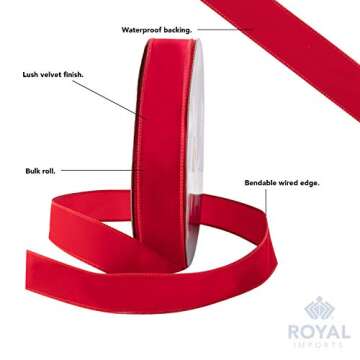 Royal Imports Wired Traditional Red Velvet Christmas Ribbon Waterproof with Red Edge 1 1/2" (#9) 50 Yards Roll, for Floral & Craft Decoration