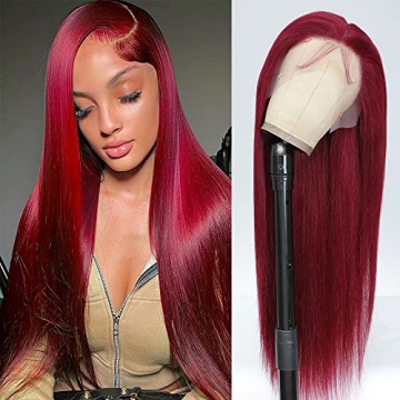 Xeparlo 99j Burgundy Lace Front Wigs Human Hair Pre Plucked 13x4 Straight 99j Human Hair Wig with Ba...