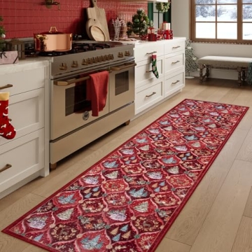 Lahome Moroccan Trellis Christmas Runner Rug - 2x8 Non-Slip Red Hallway Runner