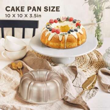 KITESSENSU 9 inch Non-Stick Cake Pans, 12 Cups Premium Fluted Cake Pans for baking, Heavy Duty Carbon Steel Tube Pan Baking Mold, Champagne Gold