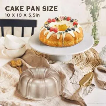 KITESSENSU 9 inch Non-Stick Cake Pans, 12 Cups Premium Fluted Cake Pans for baking, Heavy Duty Carbon Steel Tube Pan Baking Mold, Champagne Gold