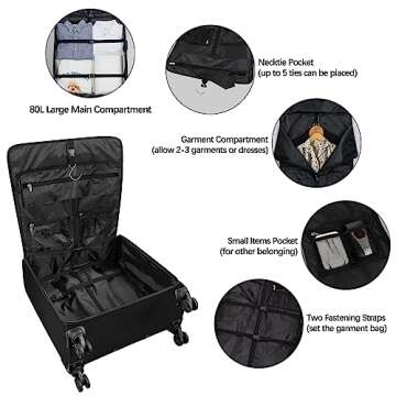 Bukere Rolling Garment Bags with Wheels for Travel, Checked-Large 26-Inch Suitcase, Wheeled Garment Luggage Bag with TSA Locks for Men and Women, 4 Spinner Wheels, Separate Suit Compartment