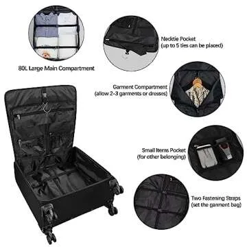 Bukere Rolling Garment Bags with Wheels for Travel, Checked-Large 26-Inch Suitcase, Wheeled Garment Luggage Bag with TSA Locks for Men and Women, 4 Spinner Wheels, Separate Suit Compartment