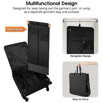 Bukere Rolling Garment Bags with Wheels for Travel, Checked-Large 26-Inch Suitcase, Wheeled Garment Luggage Bag with TSA Locks for Men and Women, 4 Spinner Wheels, Separate Suit Compartment