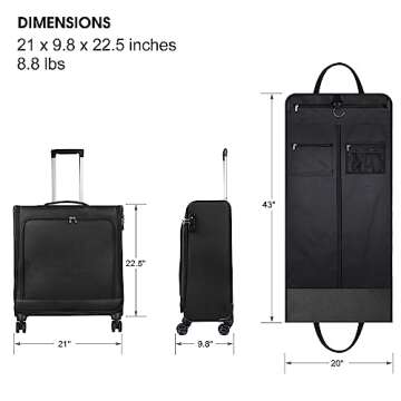 Bukere Rolling Garment Bags with Wheels for Travel, Checked-Large 26-Inch Suitcase, Wheeled Garment Luggage Bag with TSA Locks for Men and Women, 4 Spinner Wheels, Separate Suit Compartment