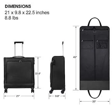 Bukere Rolling Garment Bags with Wheels for Travel, Checked-Large 26-Inch Suitcase, Wheeled Garment Luggage Bag with TSA Locks for Men and Women, 4 Spinner Wheels, Separate Suit Compartment