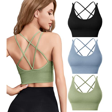 KLVEE Sports Bras for Women Strappy Criss Cross Back Bra Fitness Yoga Workout Low Impact with Remova...