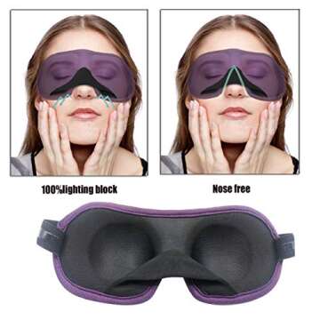 REEBENT 3D Eye mask for Sleeping,Machine Washable, Sleep Mask for Women, Blinder Blindfold Airplane (Black+Purple)