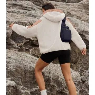 Yanekop Womens Fuzzy Fleece Hoodie Sherpa Sweatshirt Quarter Zip Pullover Long Sleeve Outerwear with Pockets(Beige,S)