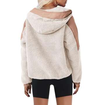 Yanekop Womens Fuzzy Fleece Hoodie Sherpa Sweatshirt Quarter Zip Pullover Long Sleeve Outerwear with Pockets(Beige,S)
