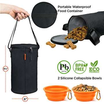 ARCA PET Travel Bag for Dogs & Cats - Dog Food travel Container, 2 BPA-Free Dog Bowls - Diaper Backpack for Dogs, Gift for Dog Moms and Dog Owners - Store All Cool Dog Stuff (Black)